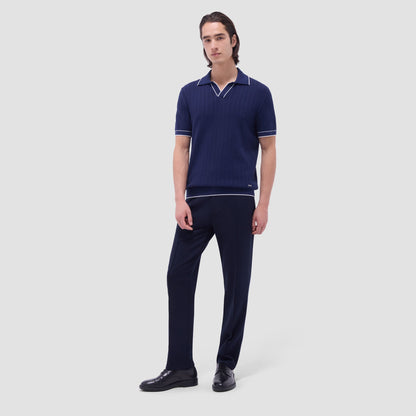 Bugatchi Wide Rib Short Sleeve Johnny Sweater Navy