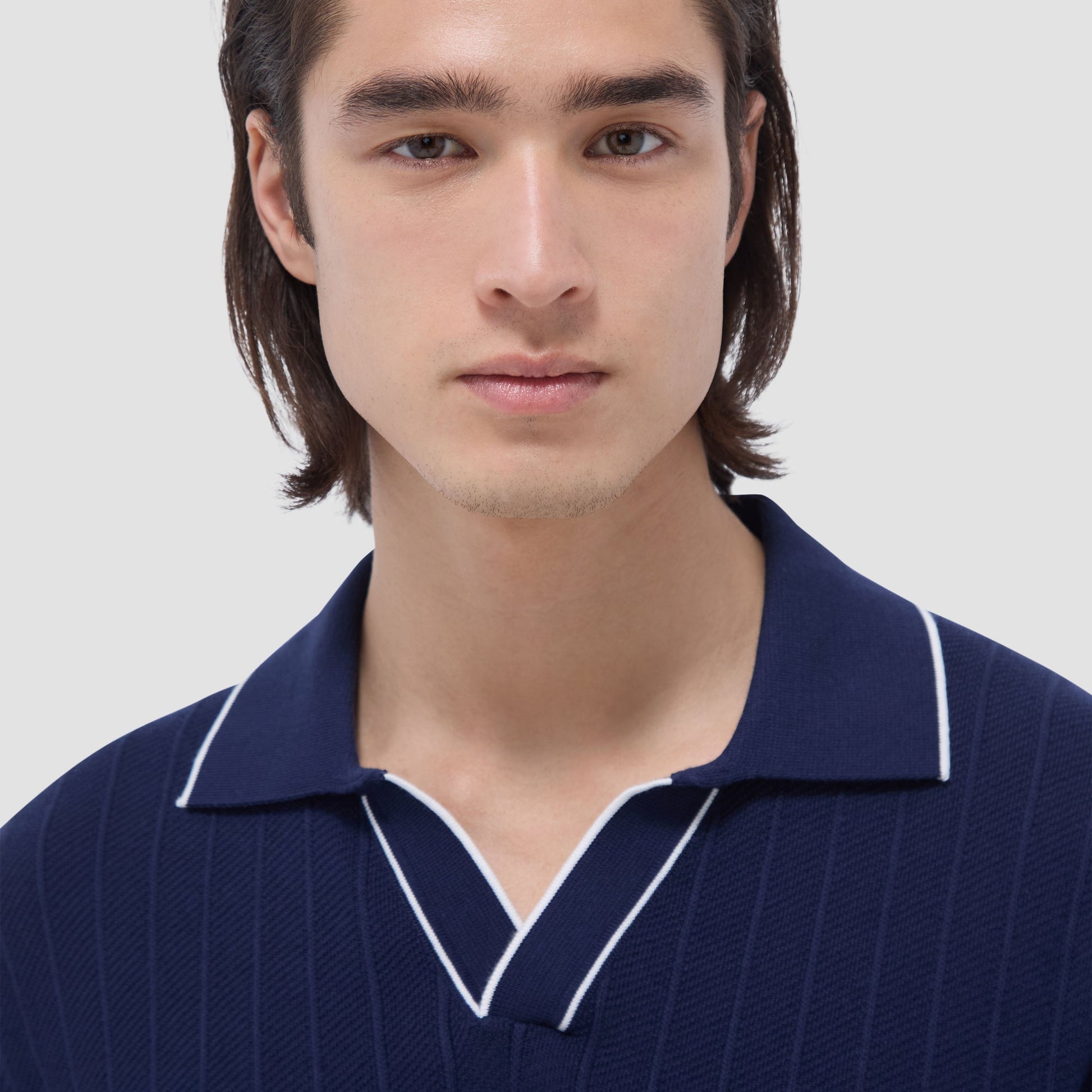 Bugatchi Wide Rib Short Sleeve Johnny Sweater Navy