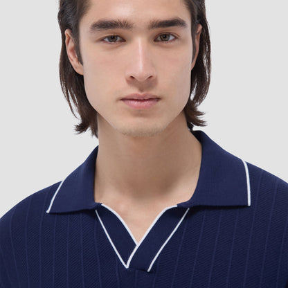 Bugatchi Wide Rib Short Sleeve Johnny Sweater Navy
