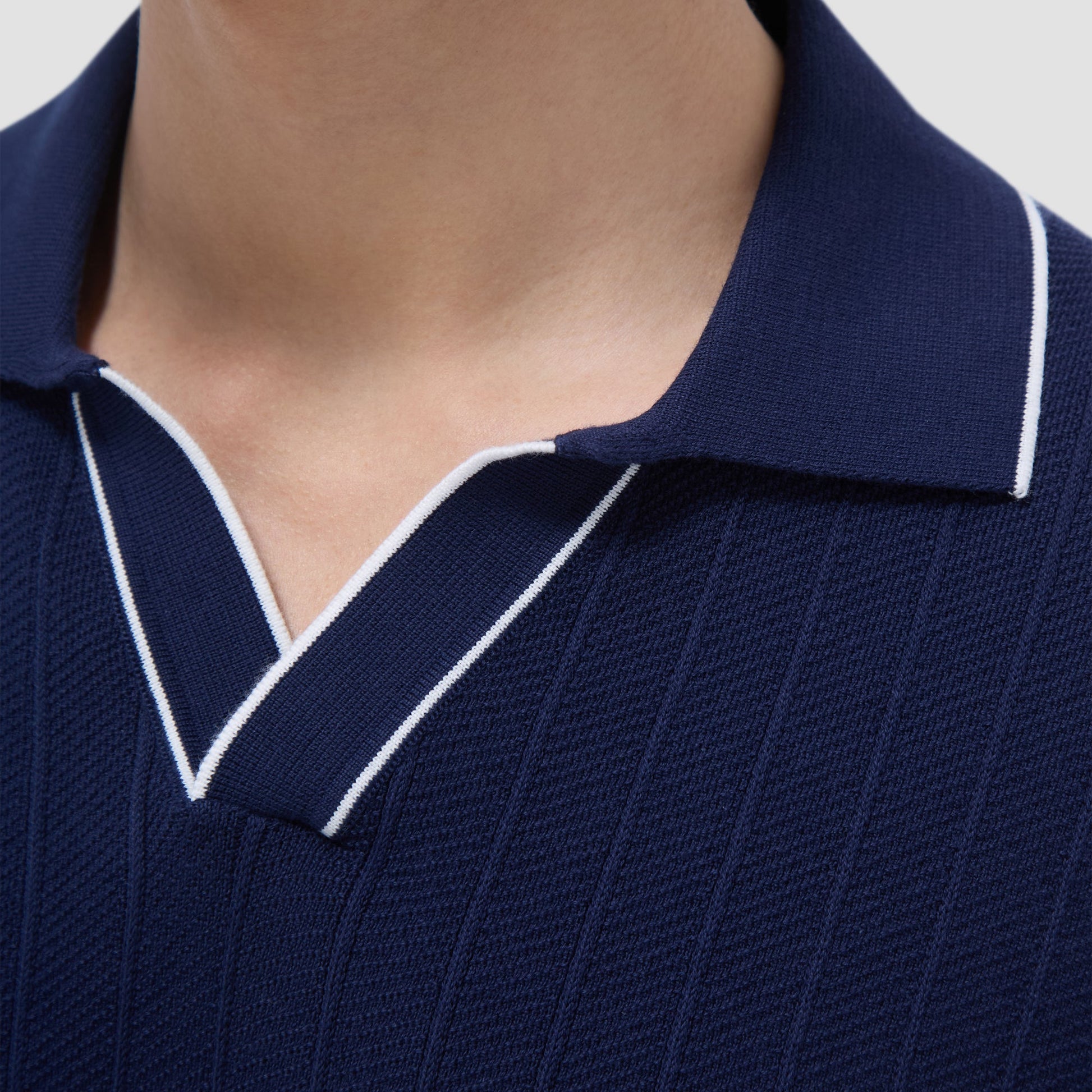 Bugatchi Wide Rib Short Sleeve Johnny Sweater Navy