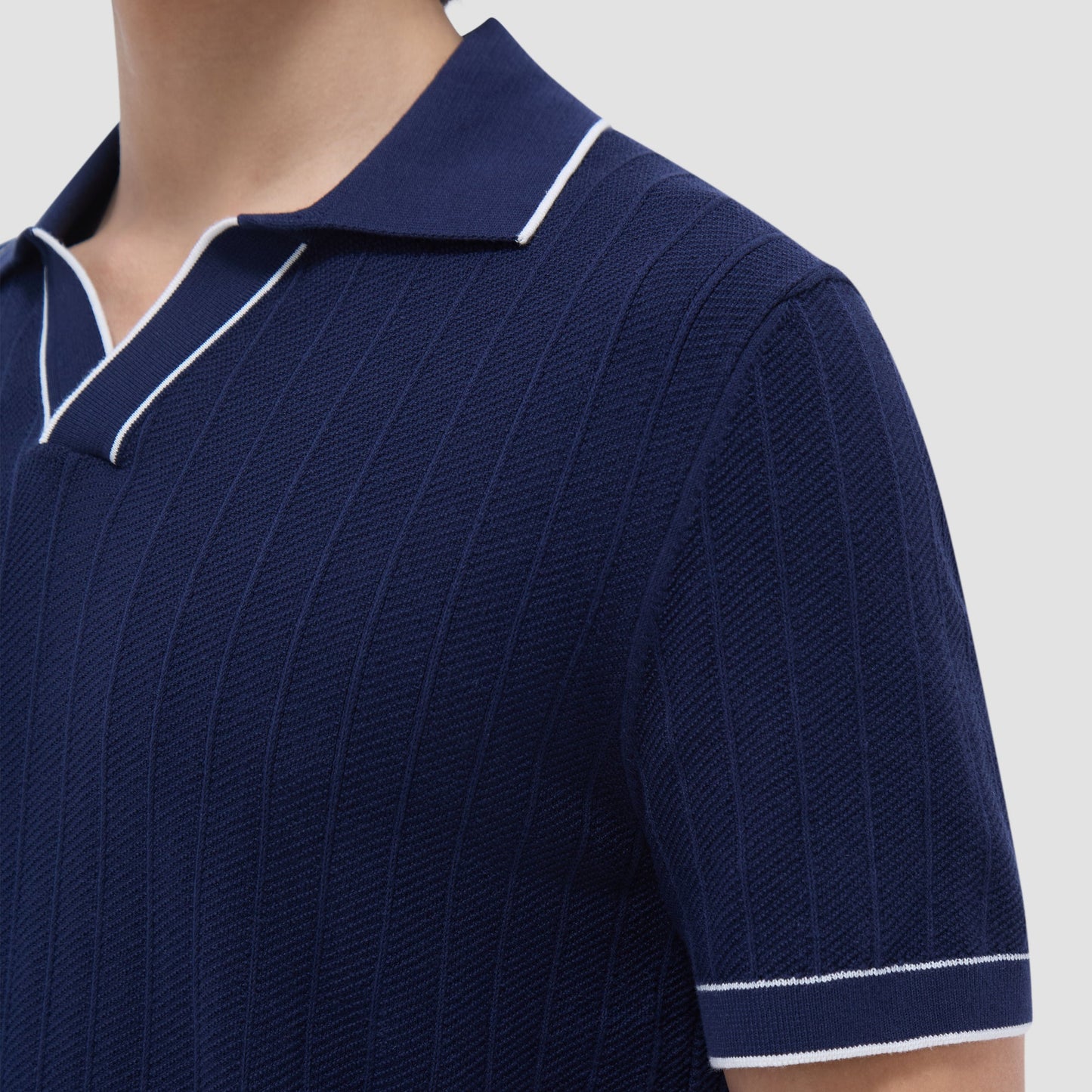 Bugatchi Wide Rib Short Sleeve Johnny Sweater Navy