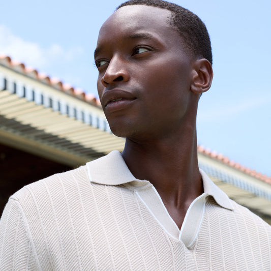 Bugatchi Wide Rib Short Sleeve Johnny Sweater Sand