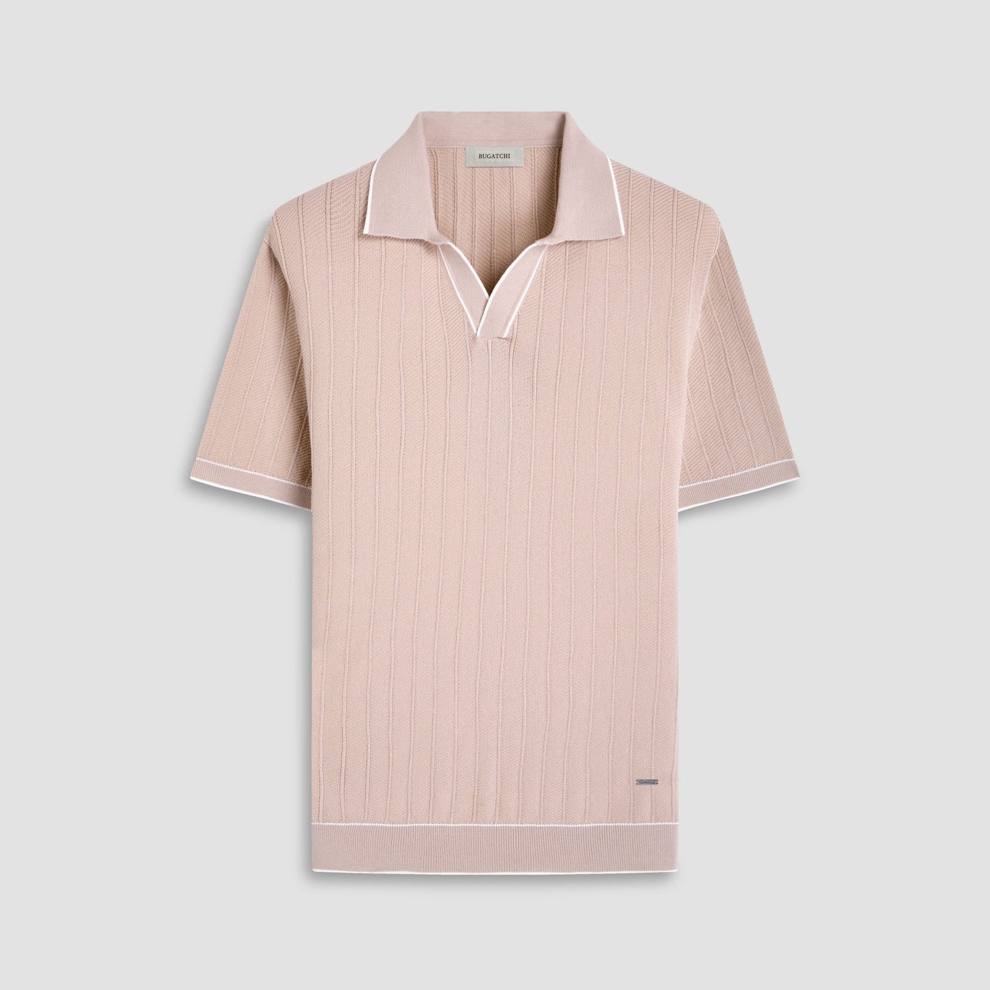 Bugatchi Wide Rib Short Sleeve Johnny Sweater Sand
