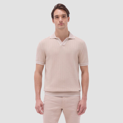 Bugatchi Wide Rib Short Sleeve Johnny Sweater Sand
