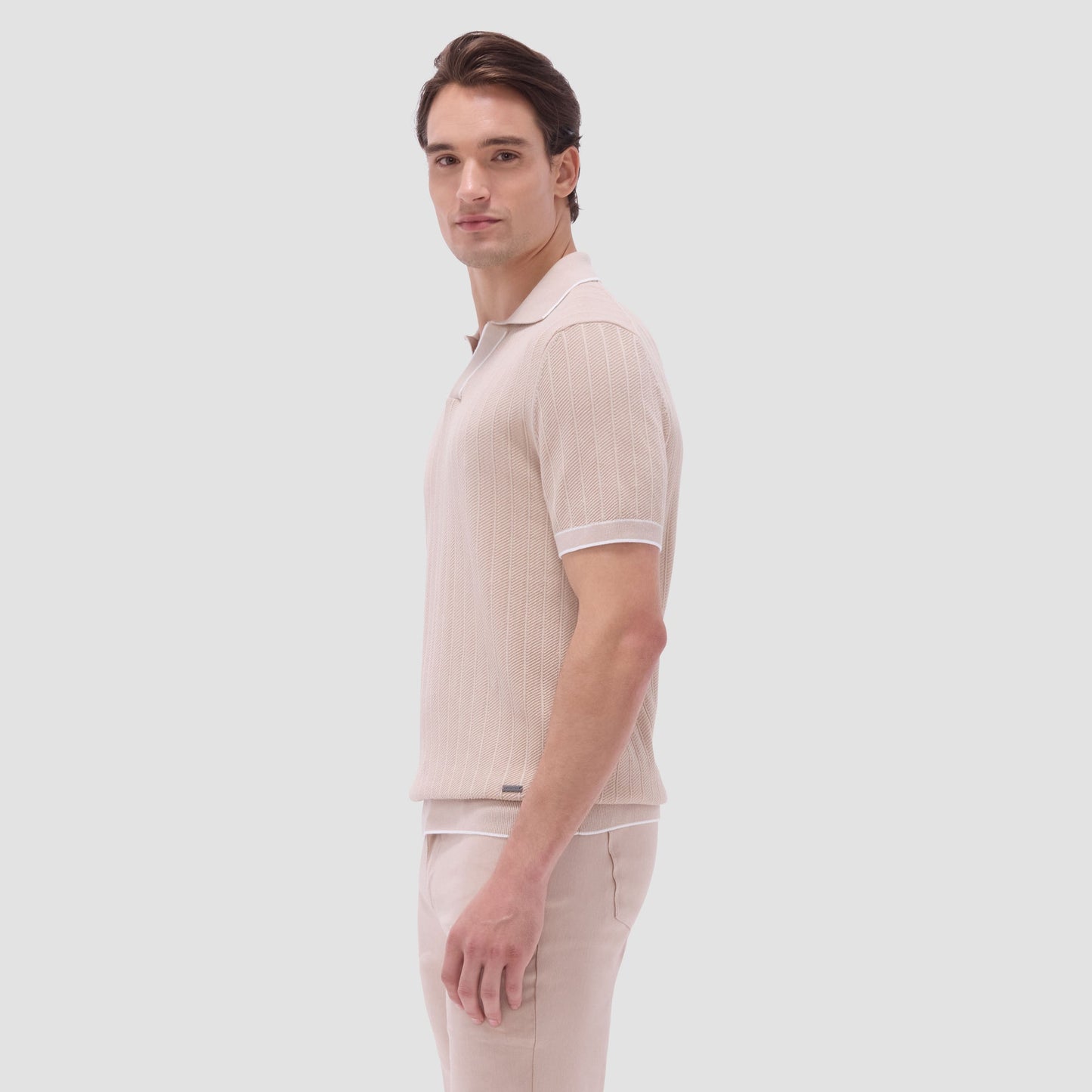 Bugatchi Wide Rib Short Sleeve Johnny Sweater Sand