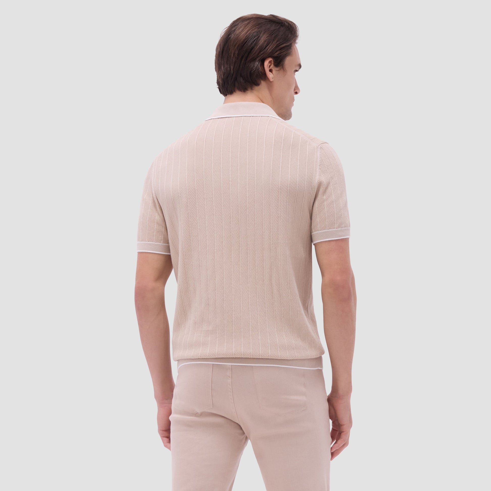 Bugatchi Wide Rib Short Sleeve Johnny Sweater Sand