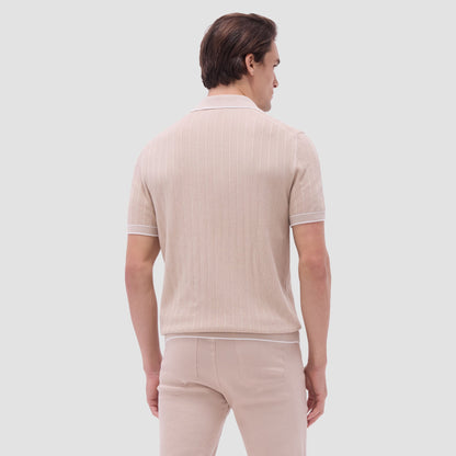 Bugatchi Wide Rib Short Sleeve Johnny Sweater Sand