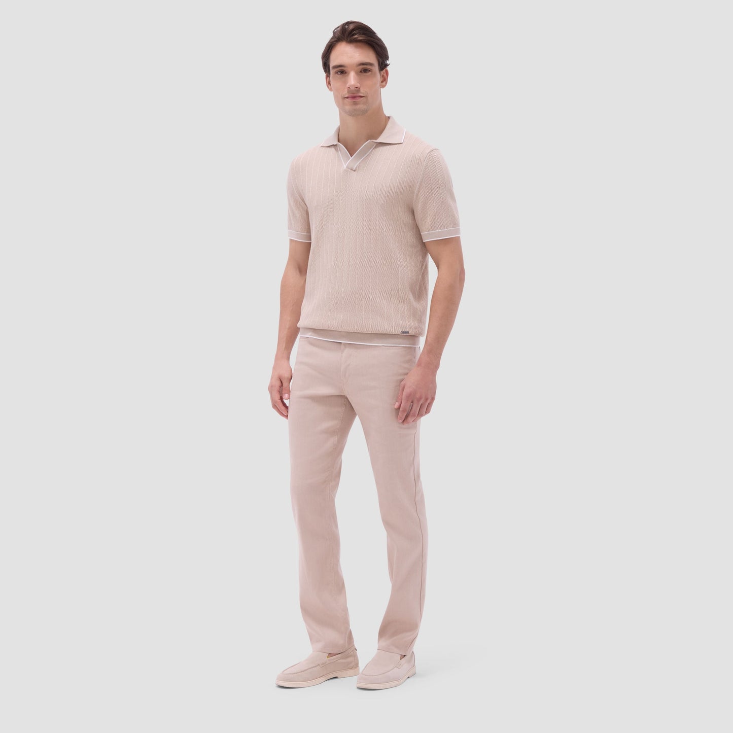Bugatchi Wide Rib Short Sleeve Johnny Sweater Sand