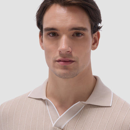 Bugatchi Wide Rib Short Sleeve Johnny Sweater Sand