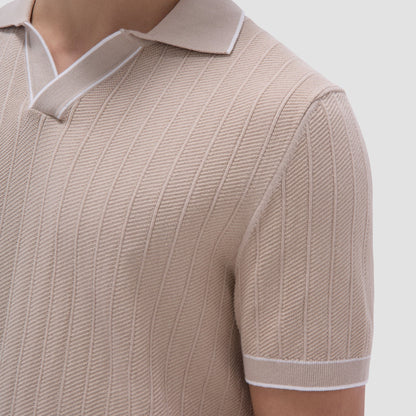 Bugatchi Wide Rib Short Sleeve Johnny Sweater Sand