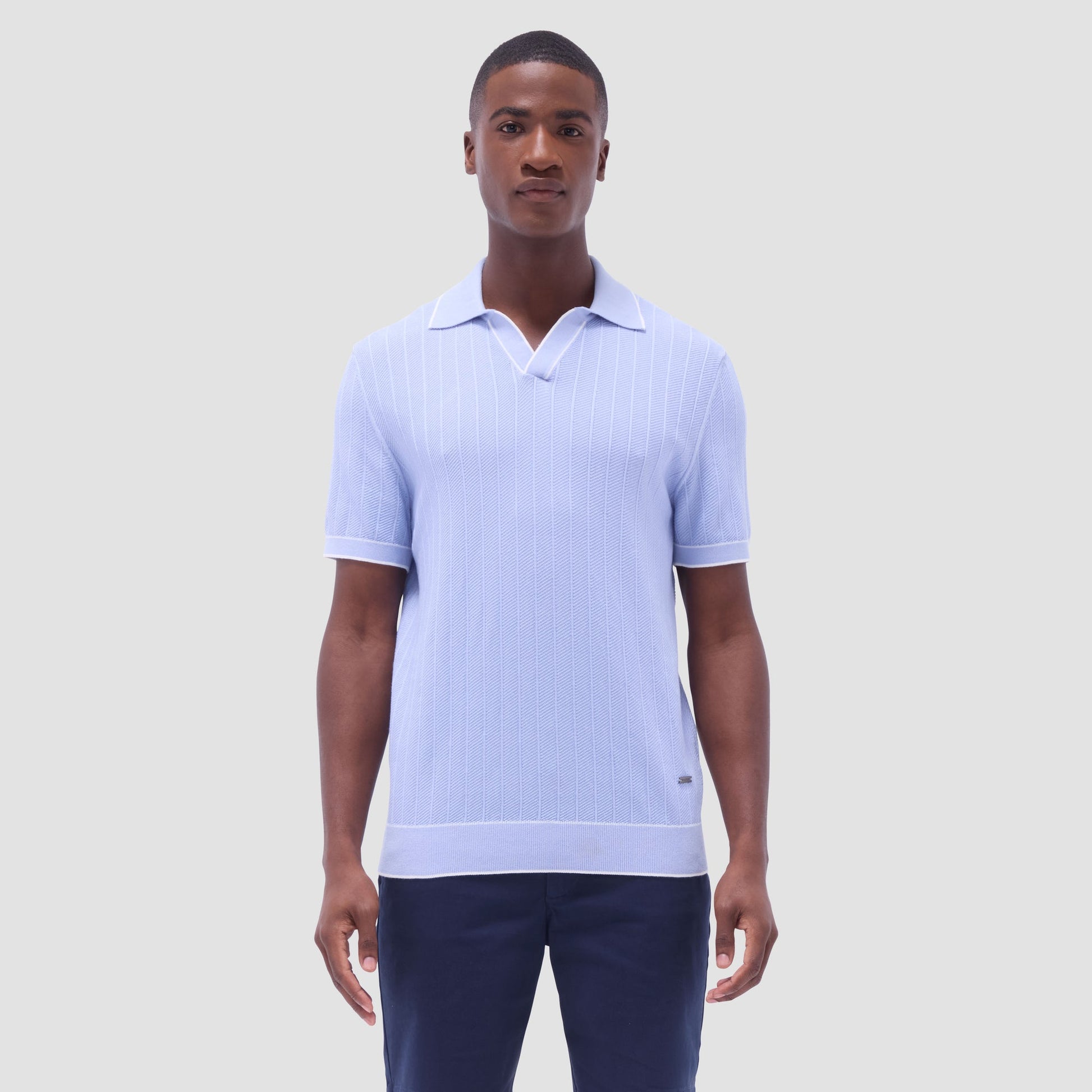 Bugatchi Wide Rib Short Sleeve Johnny Sweater Sky