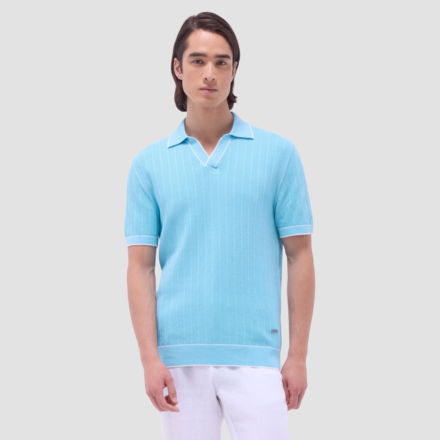 Bugatchi Wide Rib Short Sleeve Johnny Sweater Turquoise