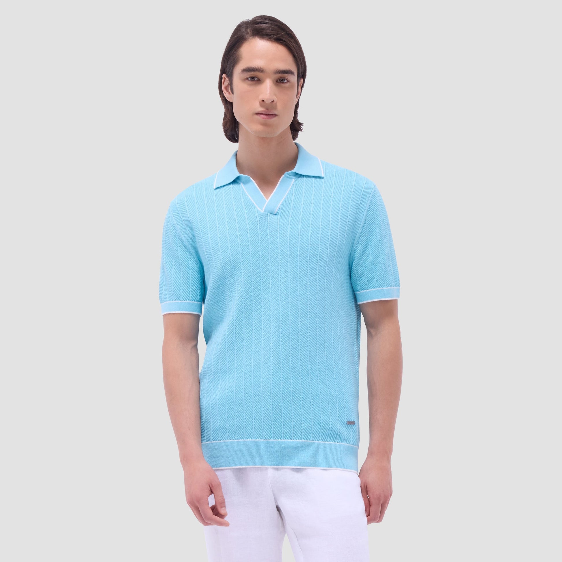 Bugatchi Wide Rib Short Sleeve Johnny Sweater Turquoise