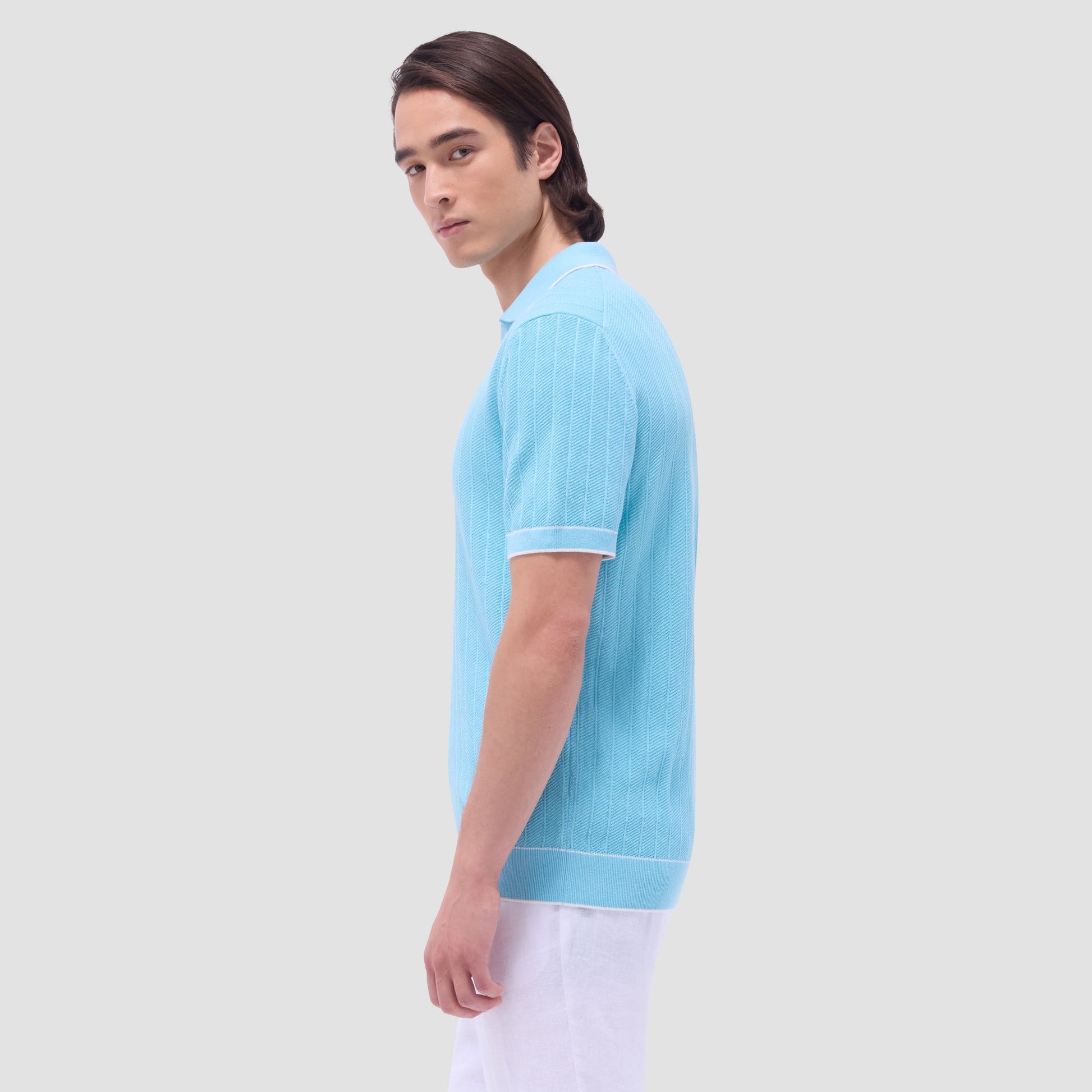 Bugatchi Wide Rib Short Sleeve Johnny Sweater Turquoise
