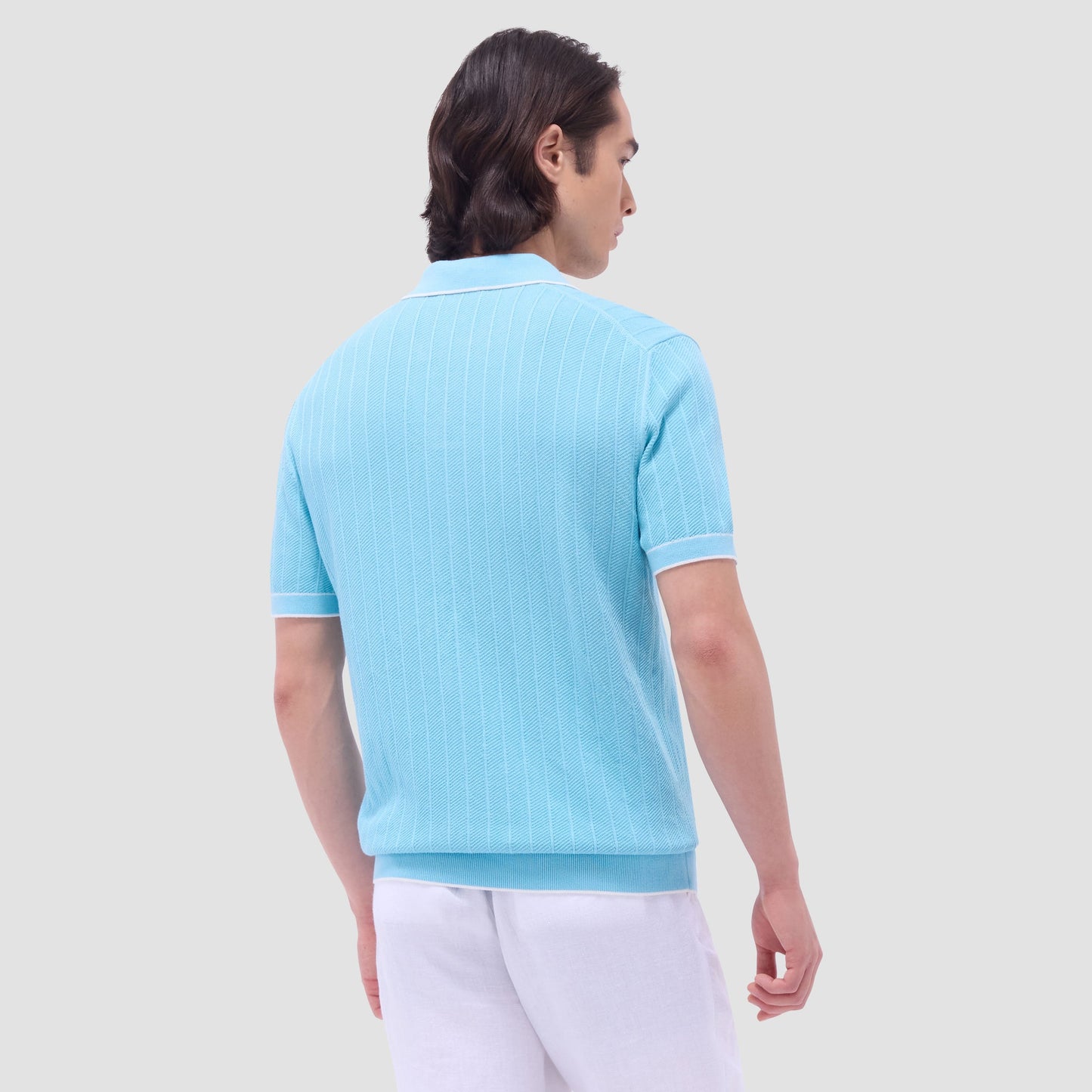Bugatchi Wide Rib Short Sleeve Johnny Sweater Turquoise