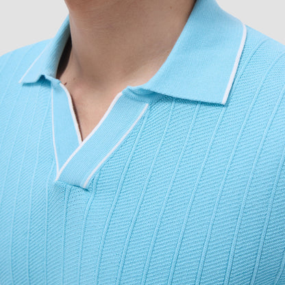 Bugatchi Wide Rib Short Sleeve Johnny Sweater Turquoise