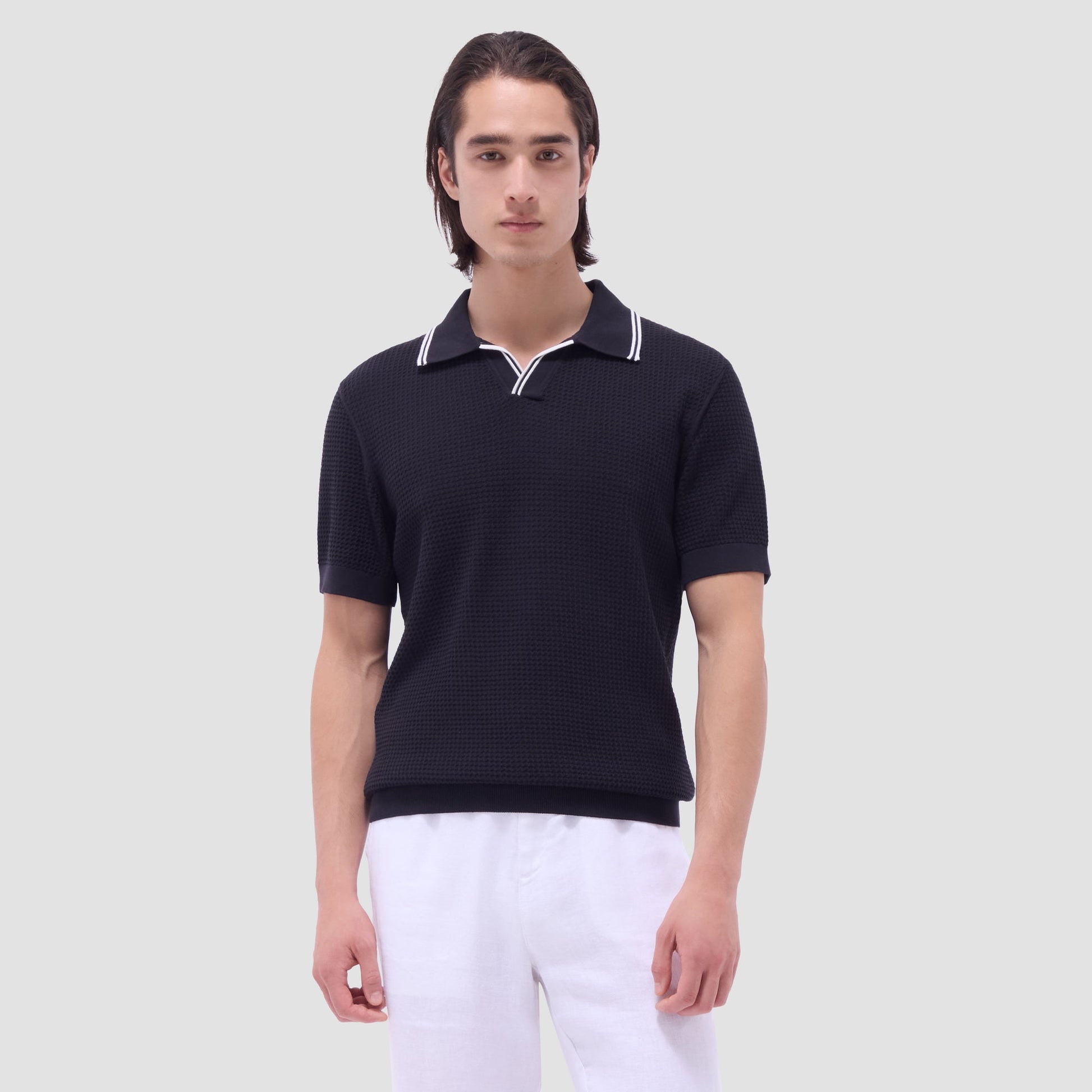 Bugatchi Seed Rib Short Sleeve Johnny Sweater Black