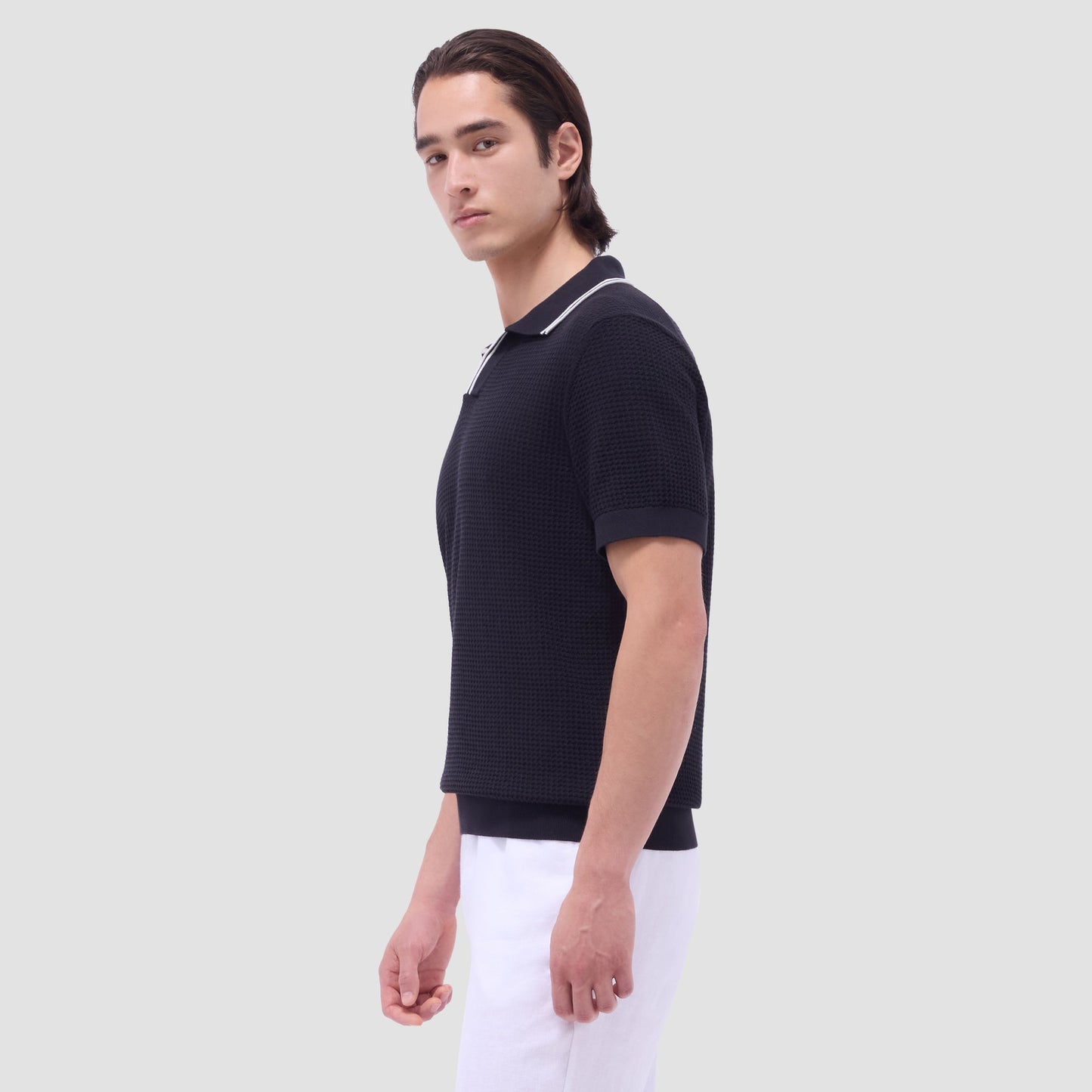 Bugatchi Seed Rib Short Sleeve Johnny Sweater Black