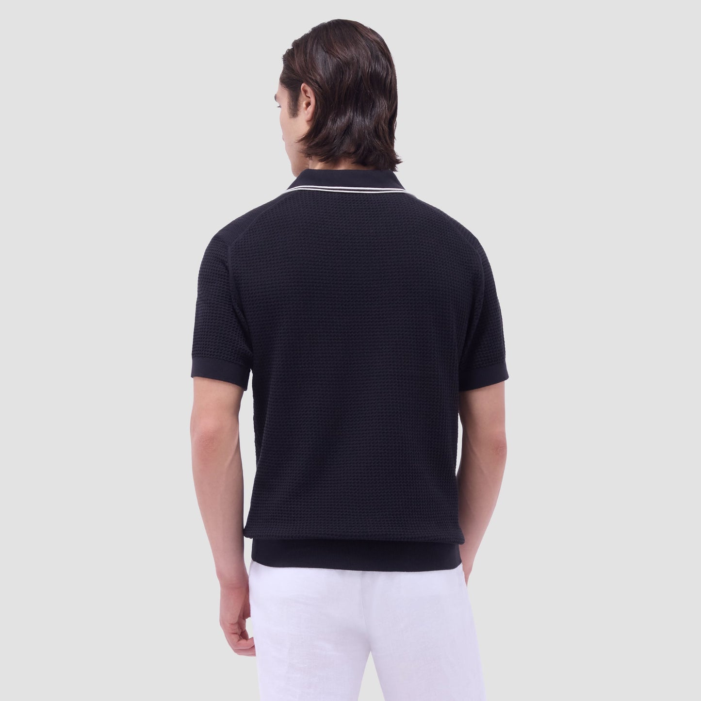 Bugatchi Seed Rib Short Sleeve Johnny Sweater Black