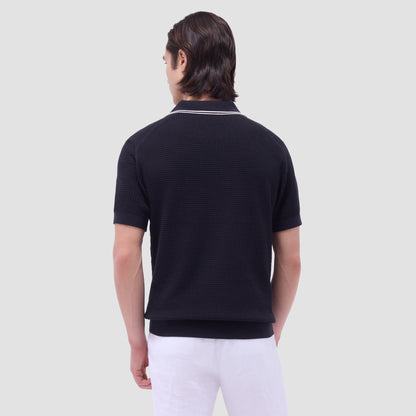 Bugatchi Seed Rib Short Sleeve Johnny Sweater Black