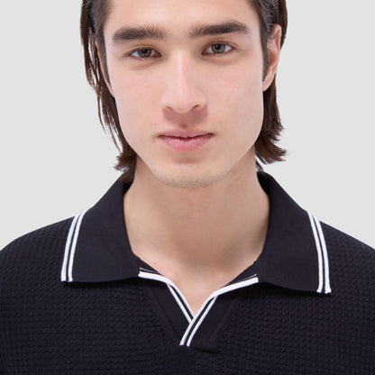Bugatchi Seed Rib Short Sleeve Johnny Sweater Black