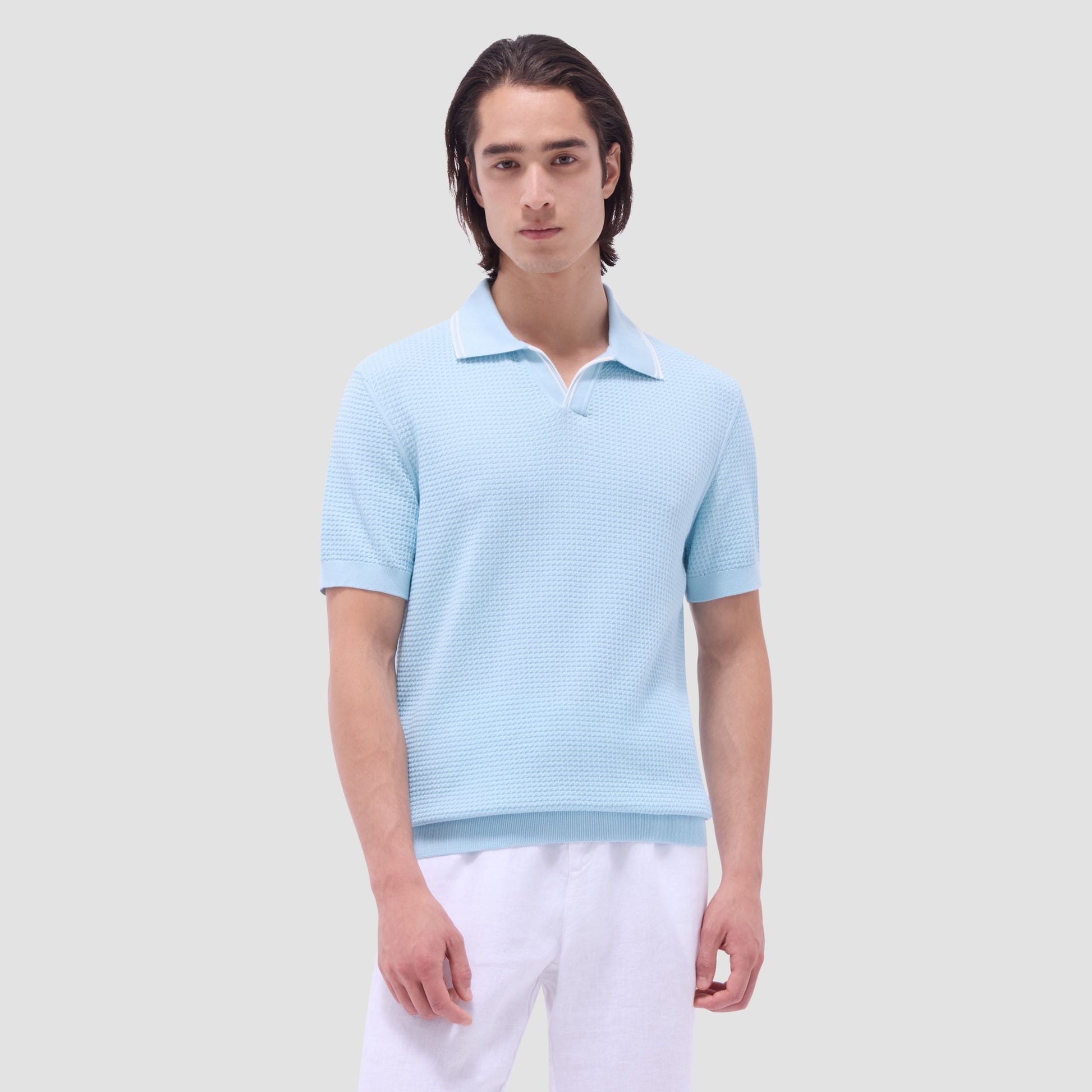 Bugatchi Seed Rib Short Sleeve Johnny Sweater Ice