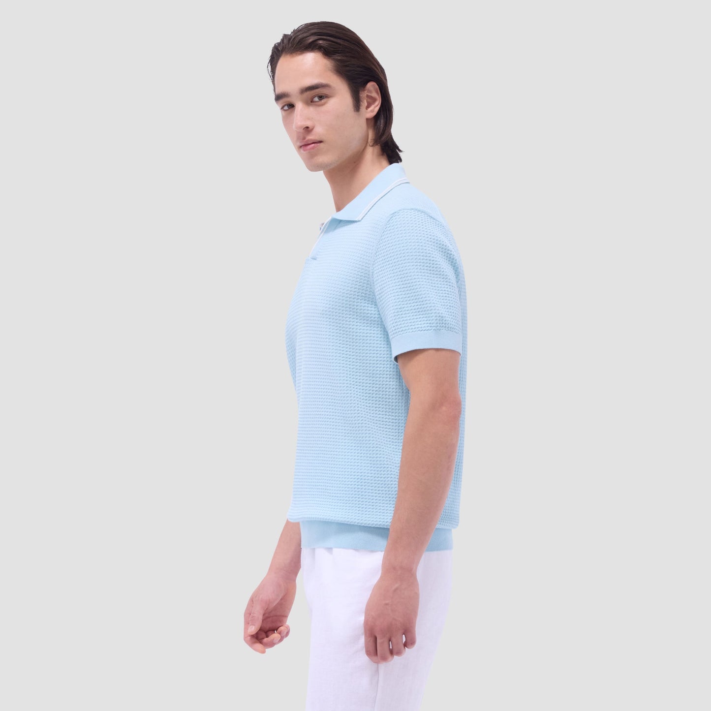Bugatchi Seed Rib Short Sleeve Johnny Sweater Ice