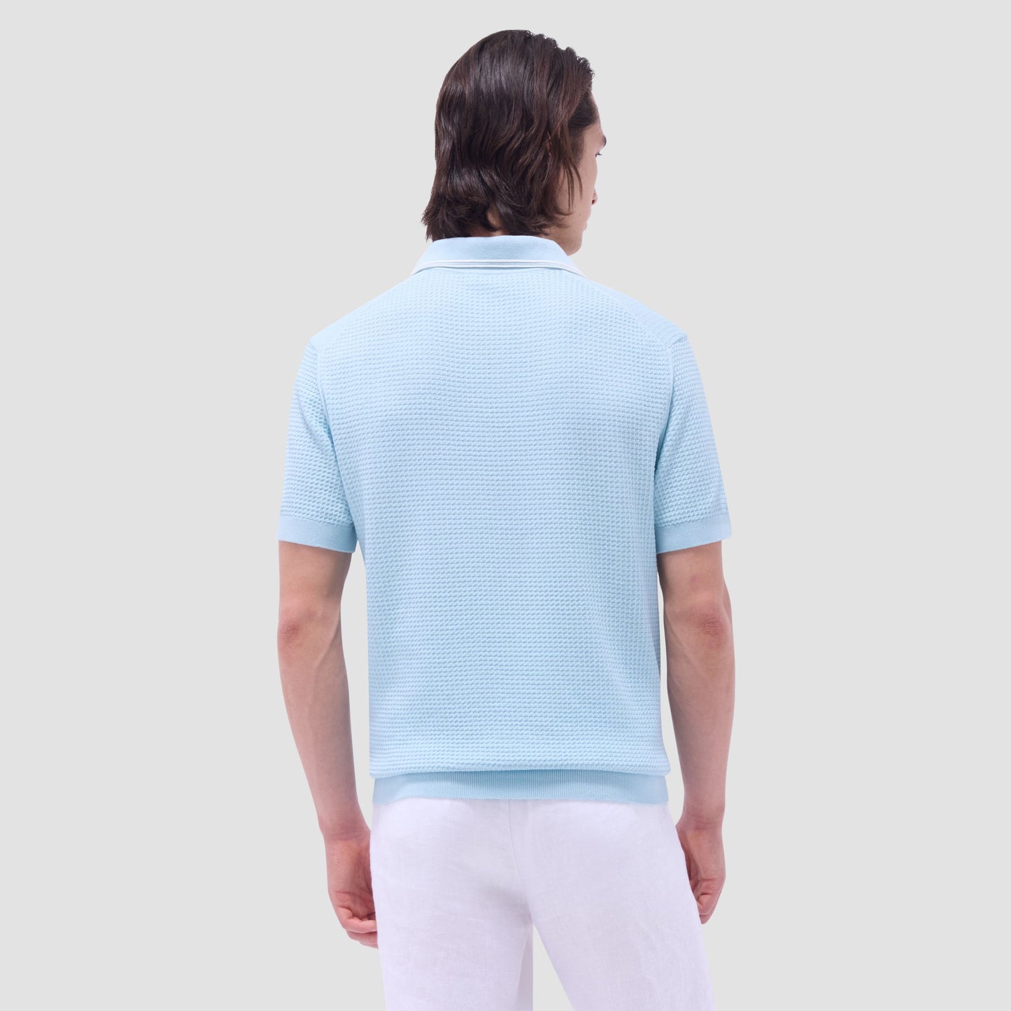 Bugatchi Seed Rib Short Sleeve Johnny Sweater Ice