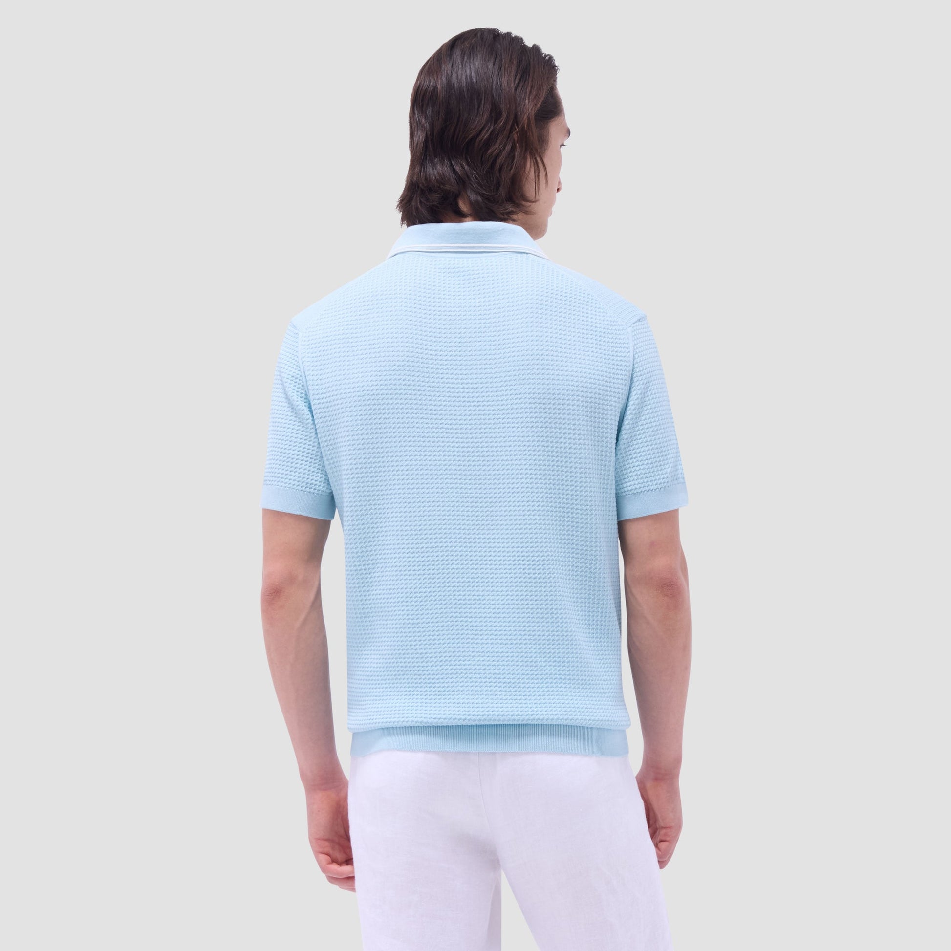 Bugatchi Seed Rib Short Sleeve Johnny Sweater Ice