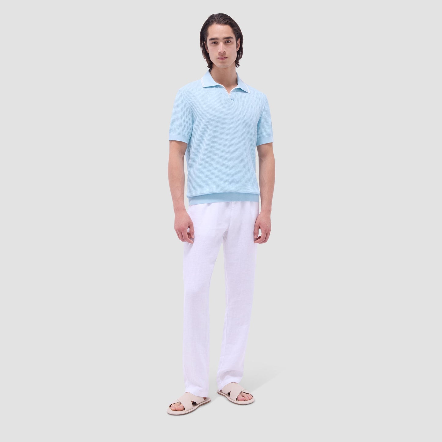 Bugatchi Seed Rib Short Sleeve Johnny Sweater Ice