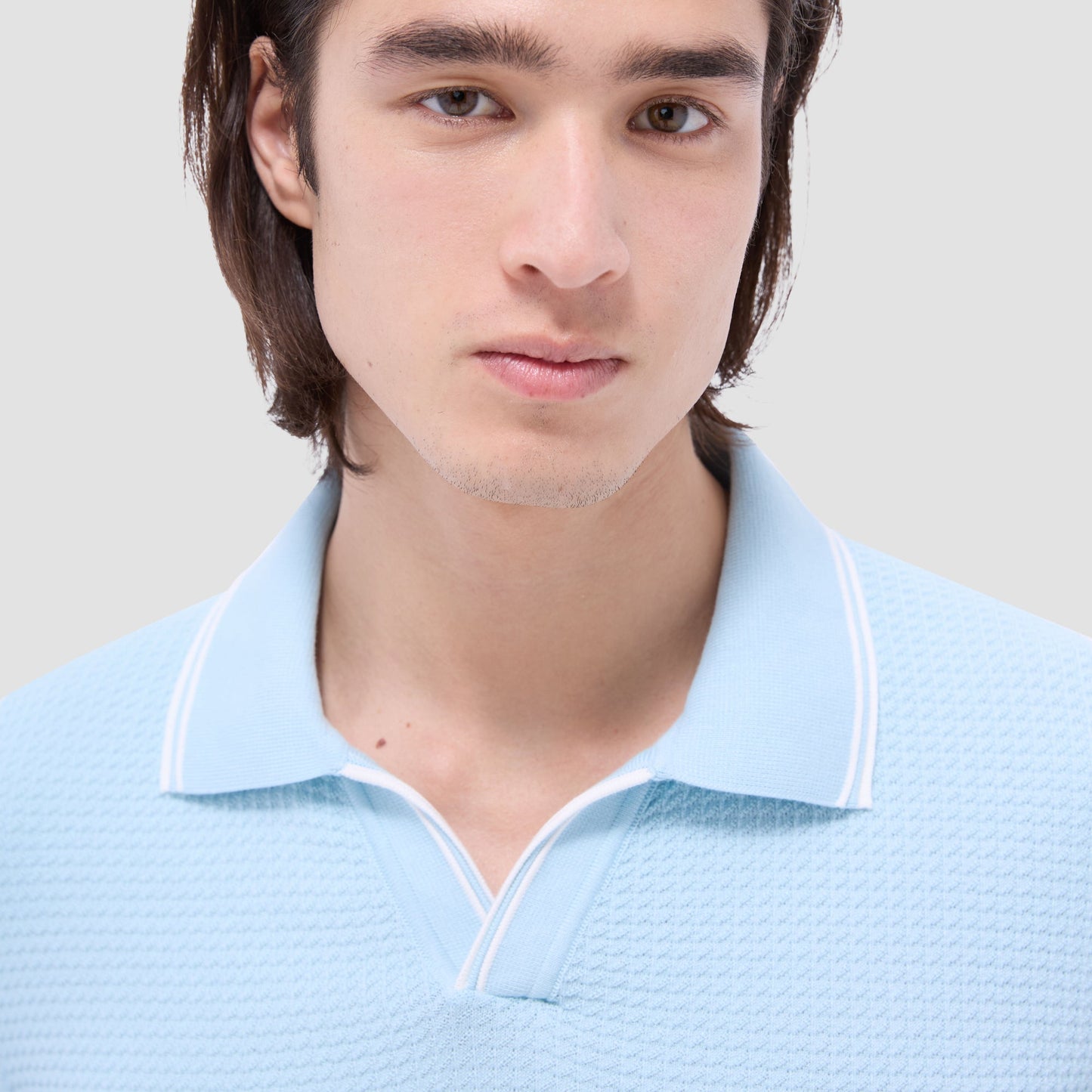 Bugatchi Seed Rib Short Sleeve Johnny Sweater Ice