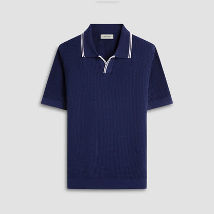 Bugatchi Seed Rib Short Sleeve Johnny Sweater Navy