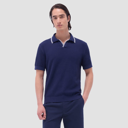 Bugatchi Seed Rib Short Sleeve Johnny Sweater Navy