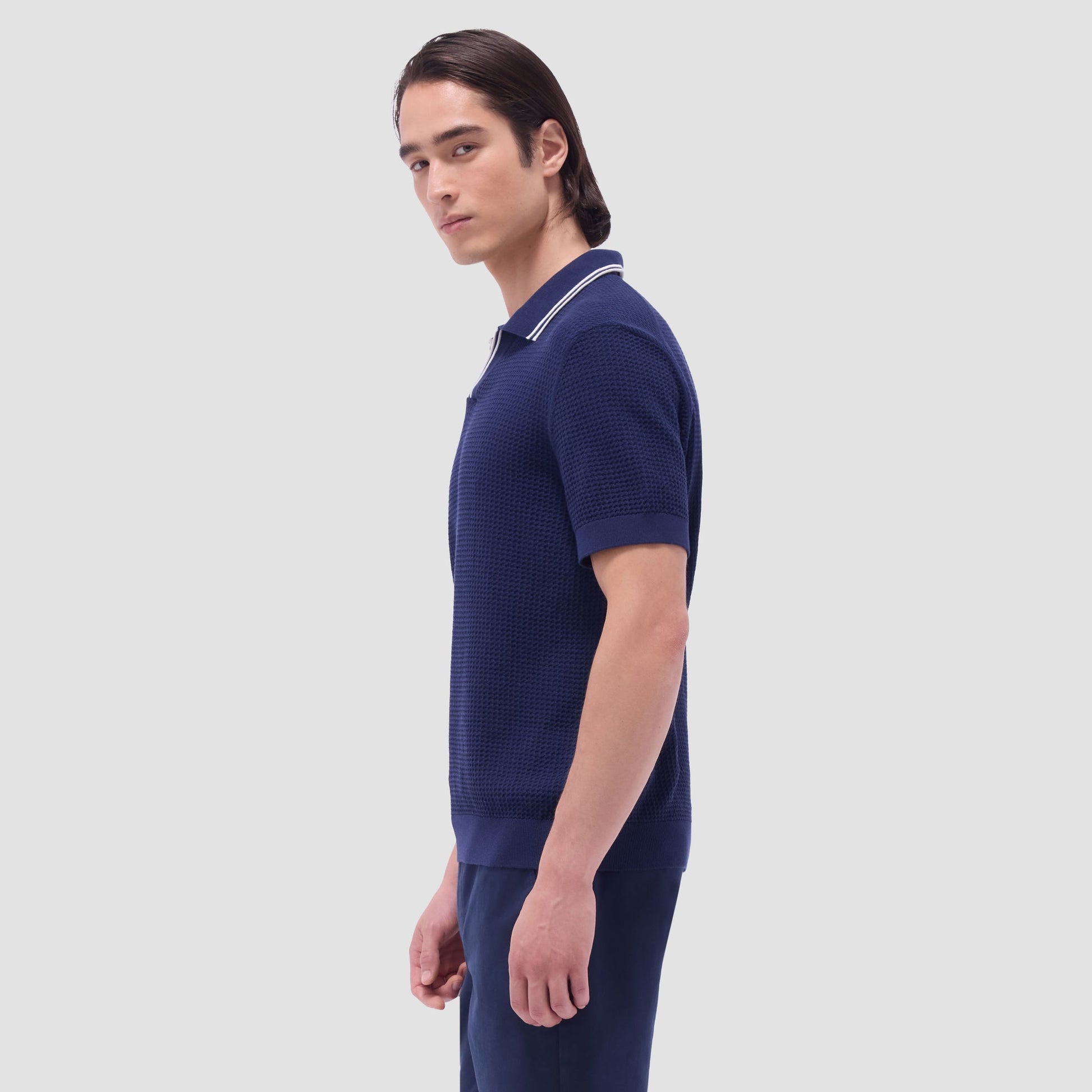 Bugatchi Seed Rib Short Sleeve Johnny Sweater Navy