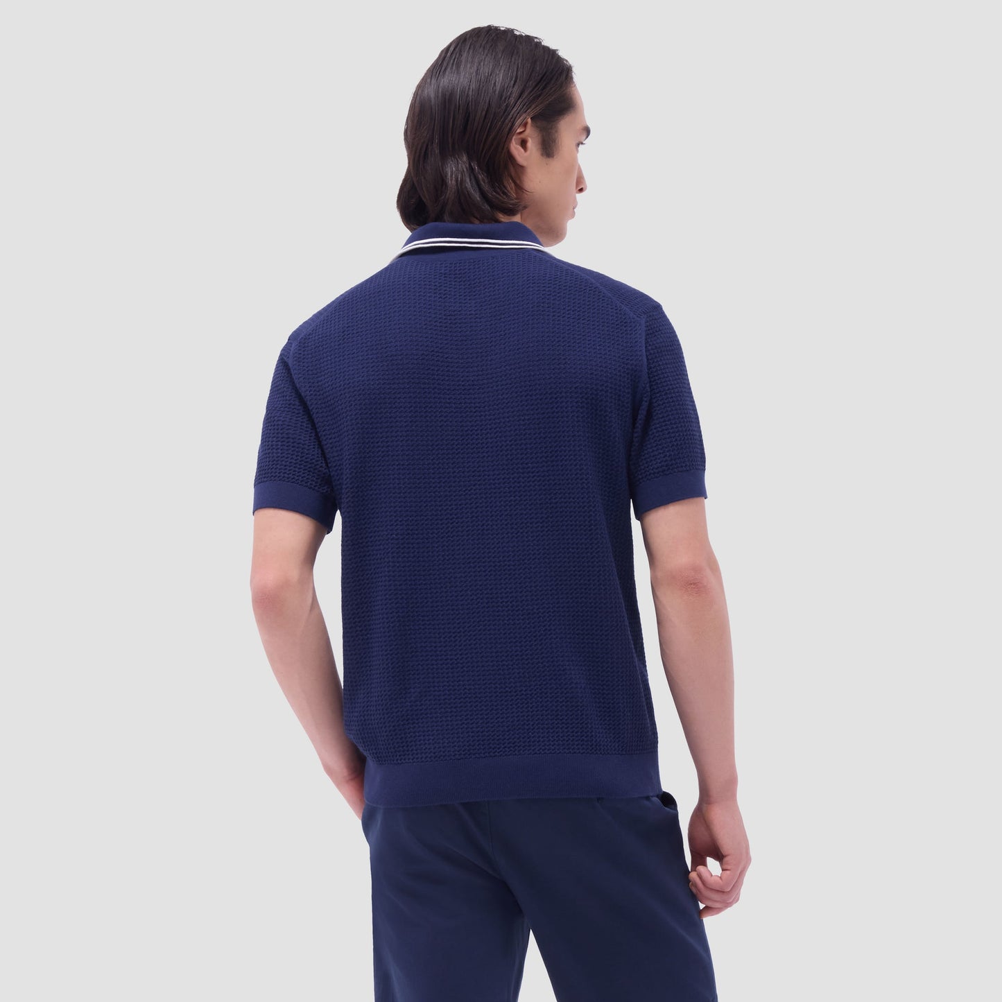 Bugatchi Seed Rib Short Sleeve Johnny Sweater Navy