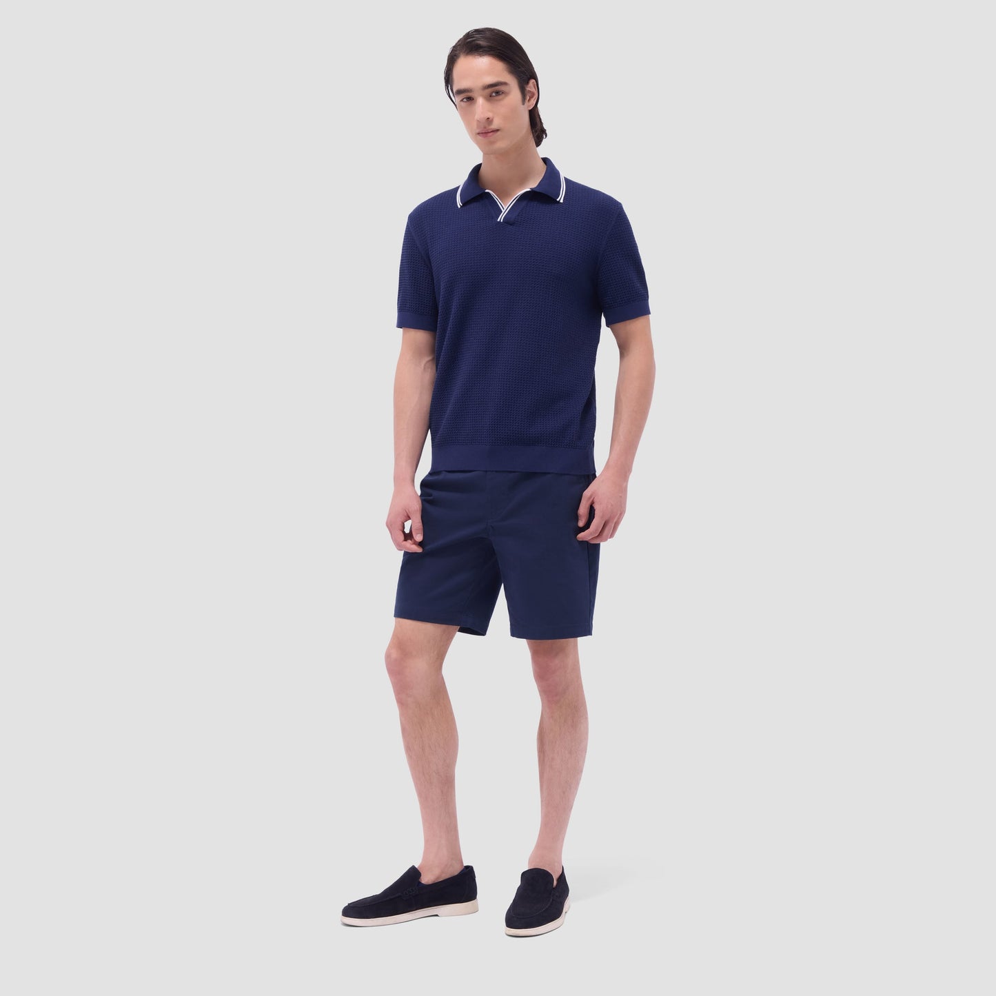 Bugatchi Seed Rib Short Sleeve Johnny Sweater Navy