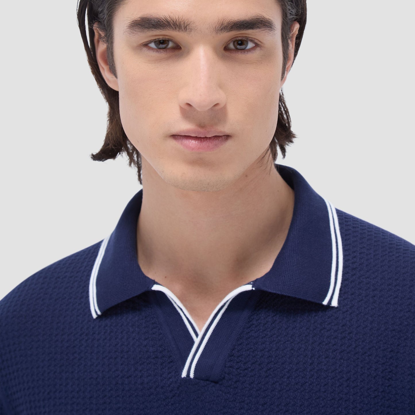 Bugatchi Seed Rib Short Sleeve Johnny Sweater Navy