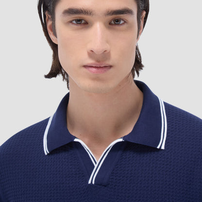 Bugatchi Seed Rib Short Sleeve Johnny Sweater Navy