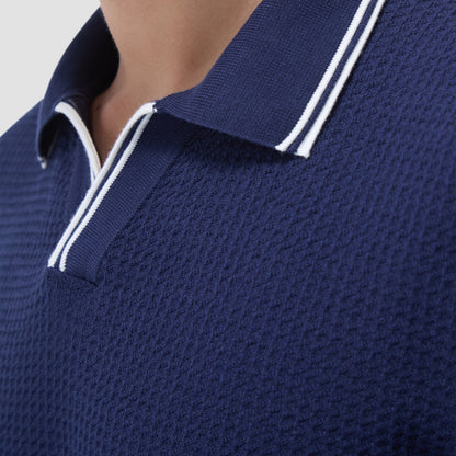 Bugatchi Seed Rib Short Sleeve Johnny Sweater Navy