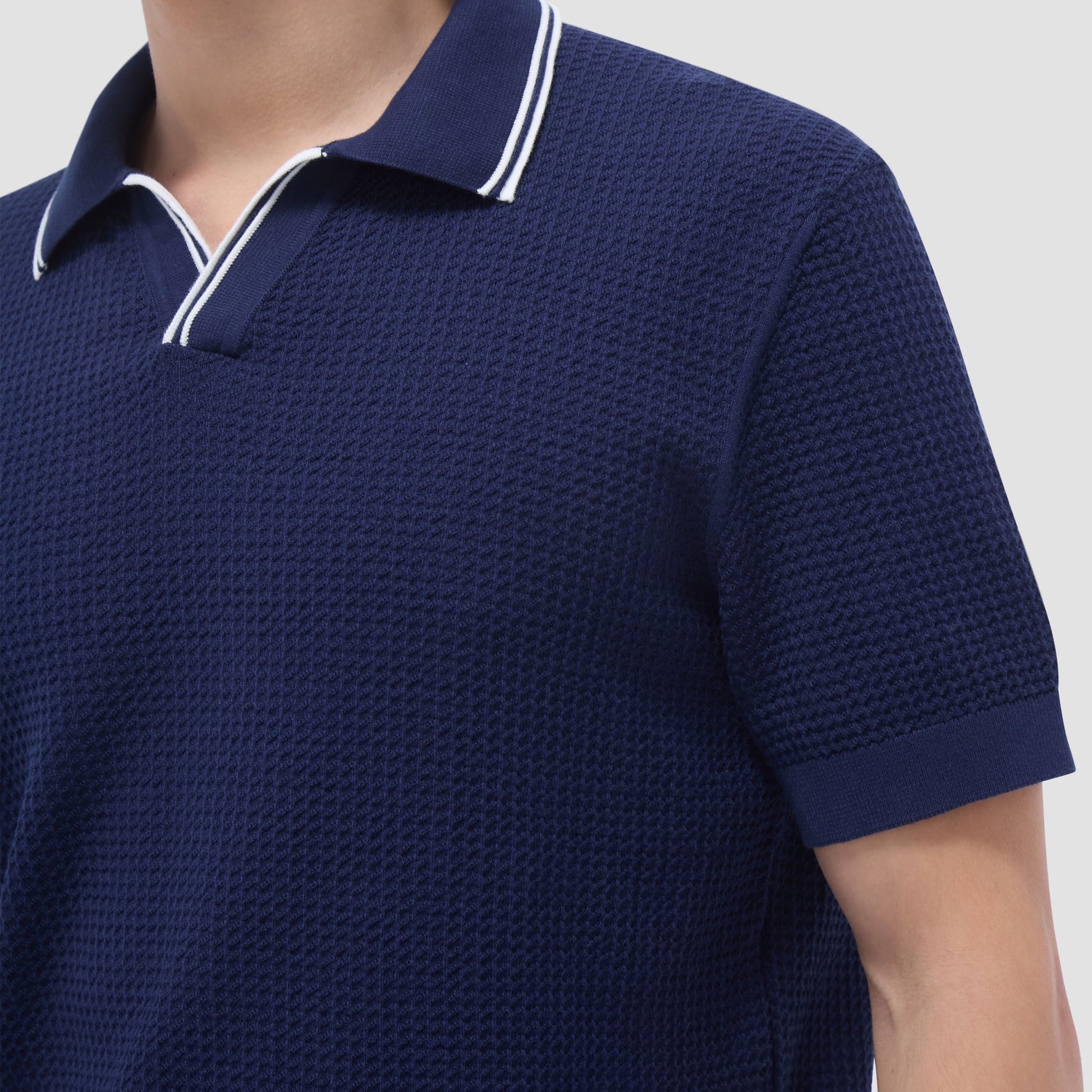 Bugatchi Seed Rib Short Sleeve Johnny Sweater Navy