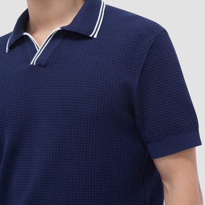Bugatchi Seed Rib Short Sleeve Johnny Sweater Navy