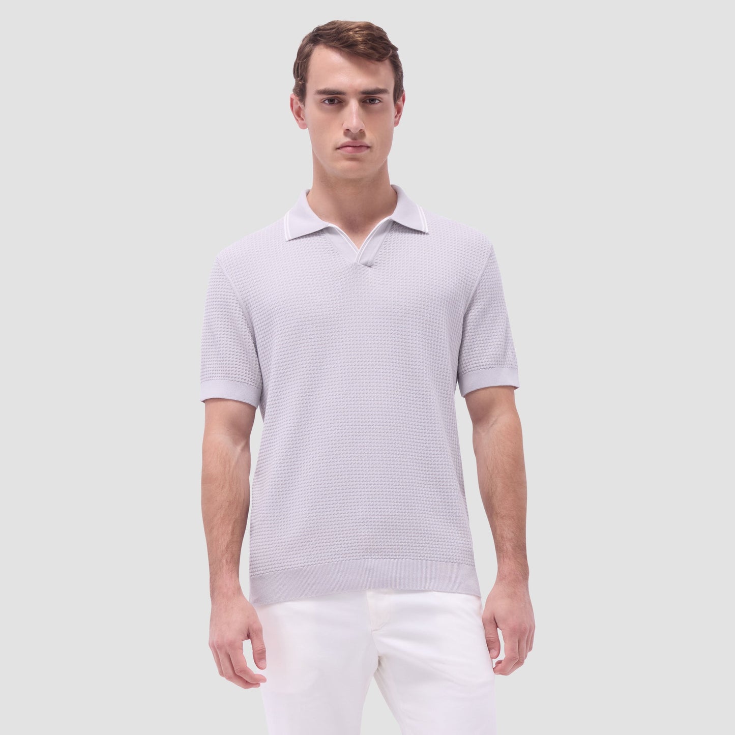 Bugatchi Seed Rib Short Sleeve Johnny Sweater Platinum