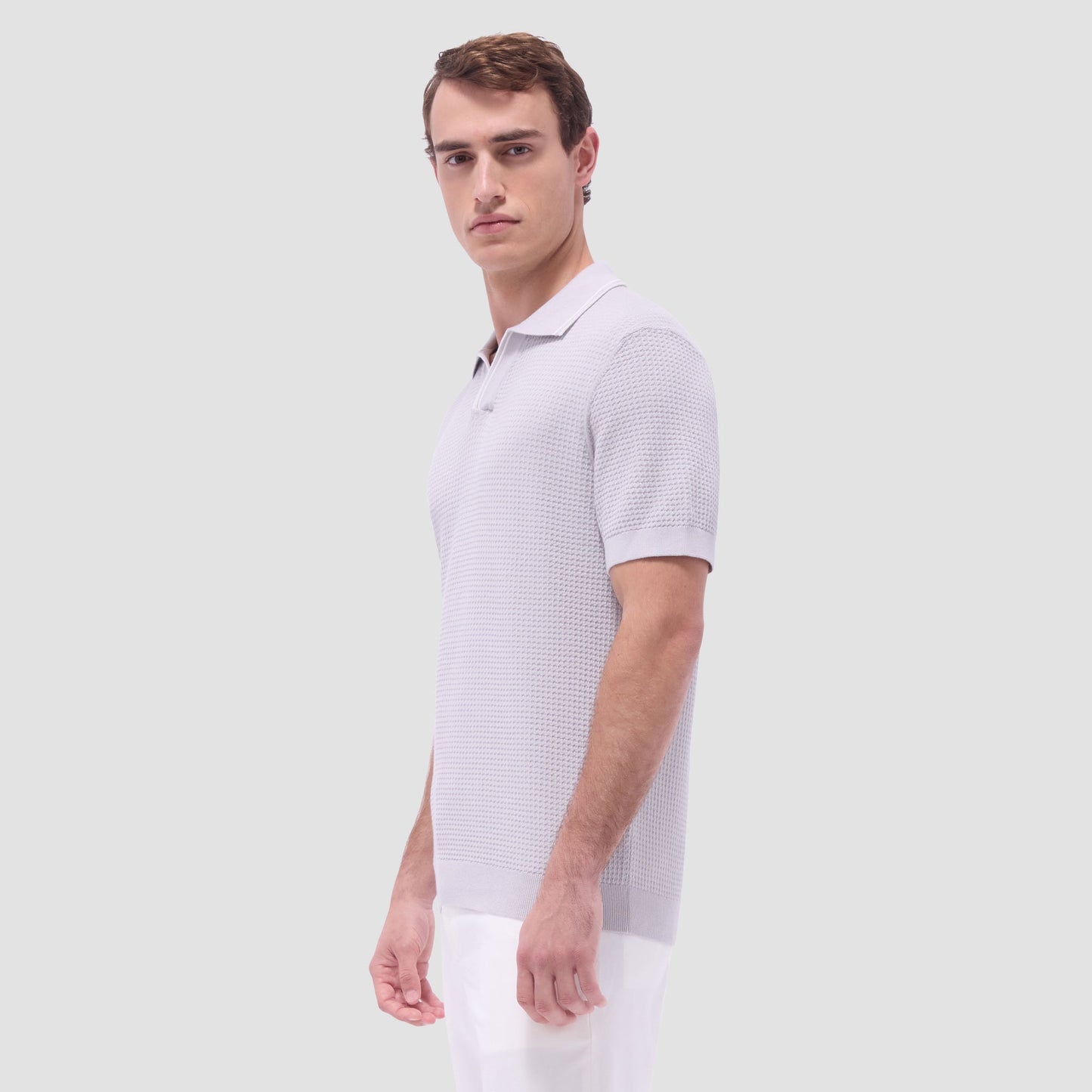 Bugatchi Seed Rib Short Sleeve Johnny Sweater Platinum