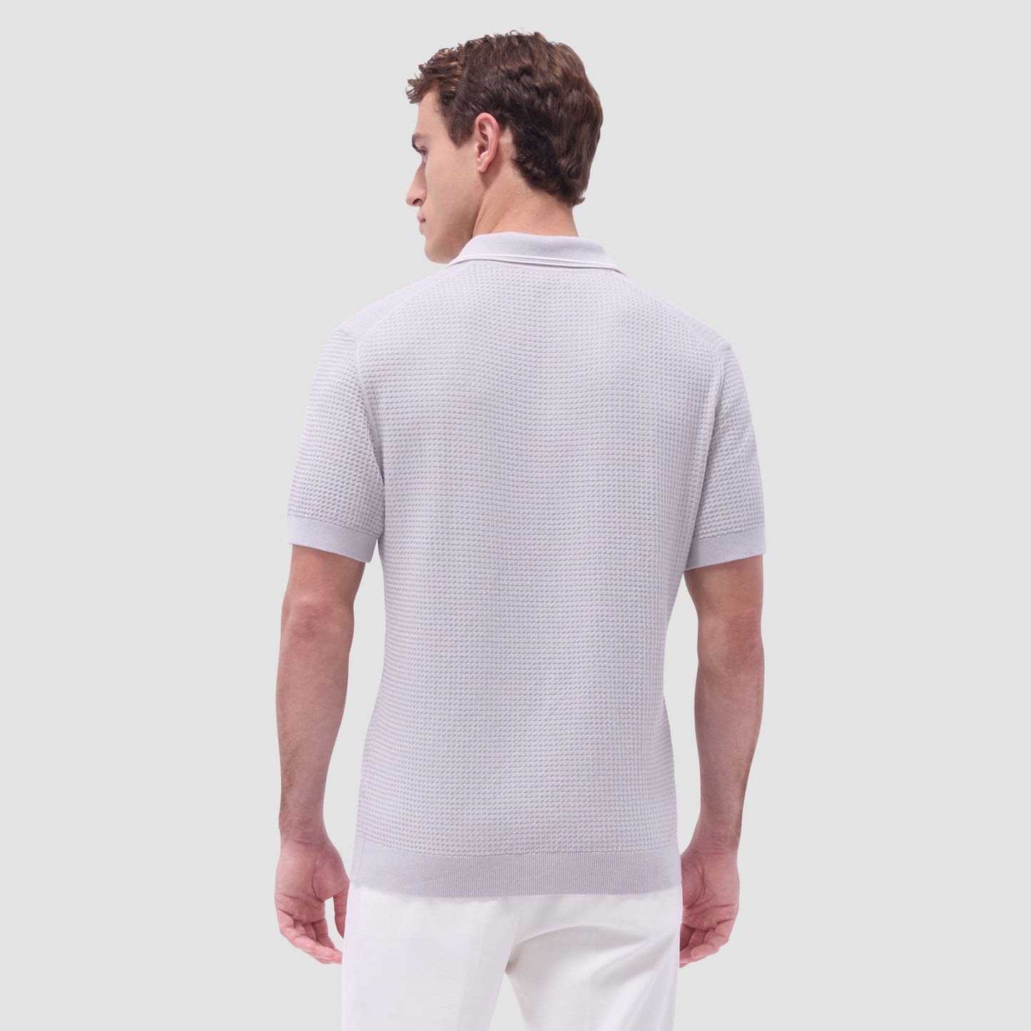 Bugatchi Seed Rib Short Sleeve Johnny Sweater Platinum