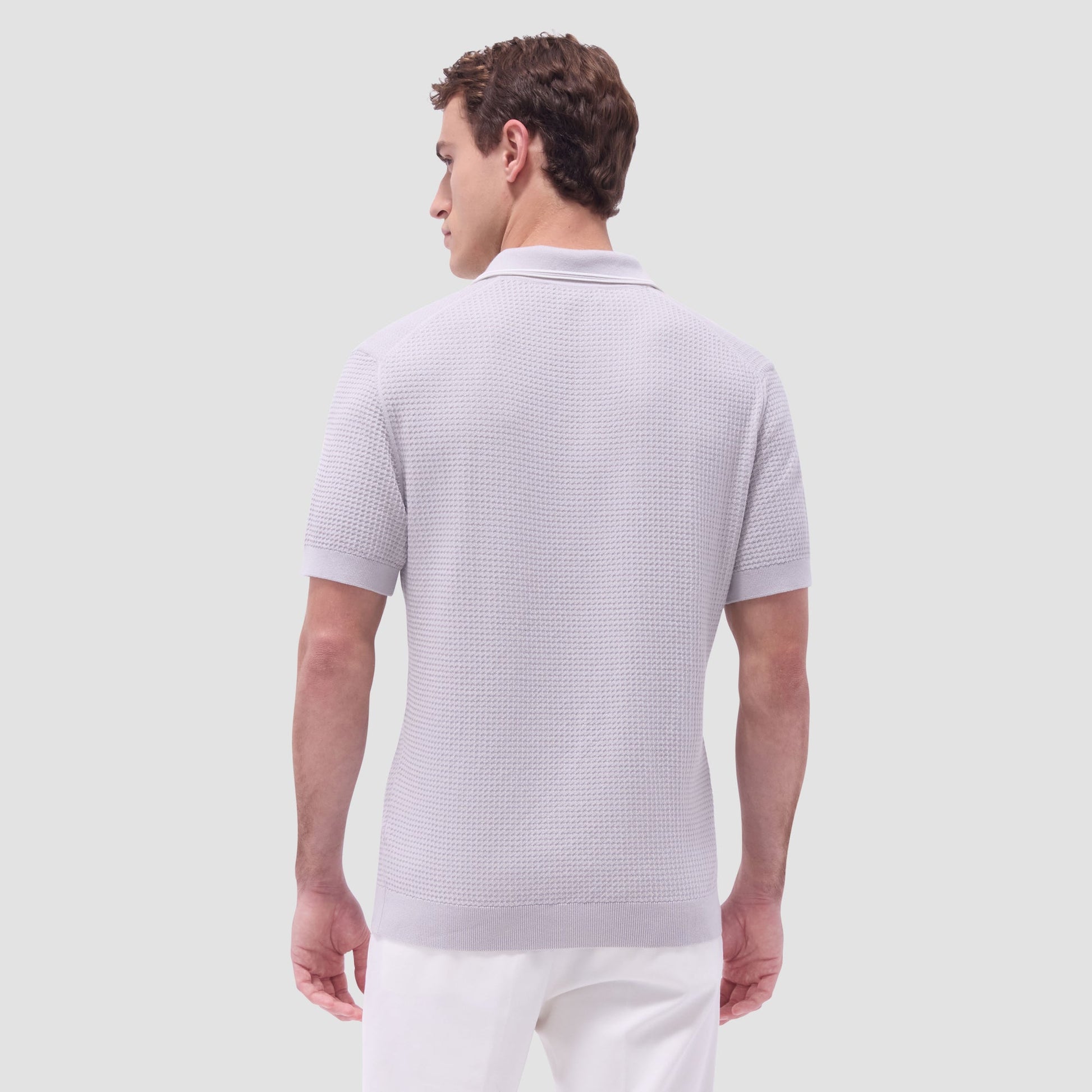 Bugatchi Seed Rib Short Sleeve Johnny Sweater Platinum