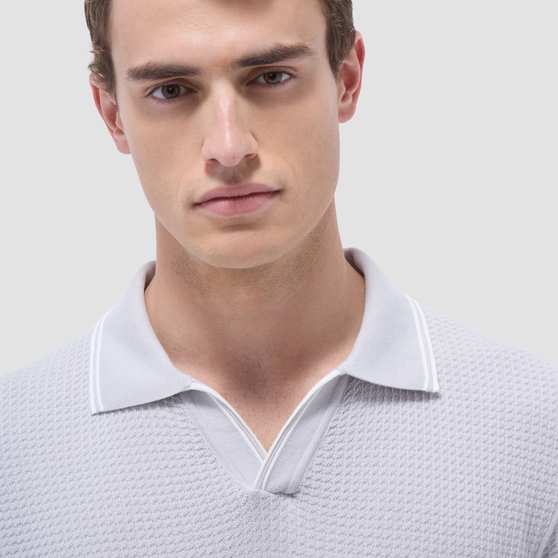 Bugatchi Seed Rib Short Sleeve Johnny Sweater Platinum