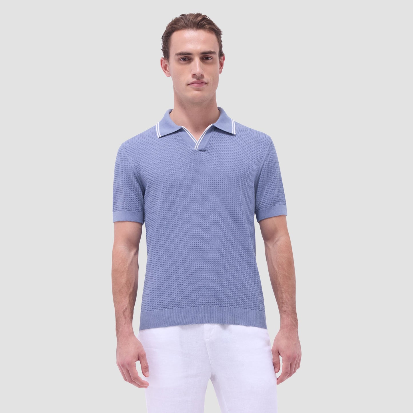 Bugatchi Seed Rib Short Sleeve Johnny Sweater Steel