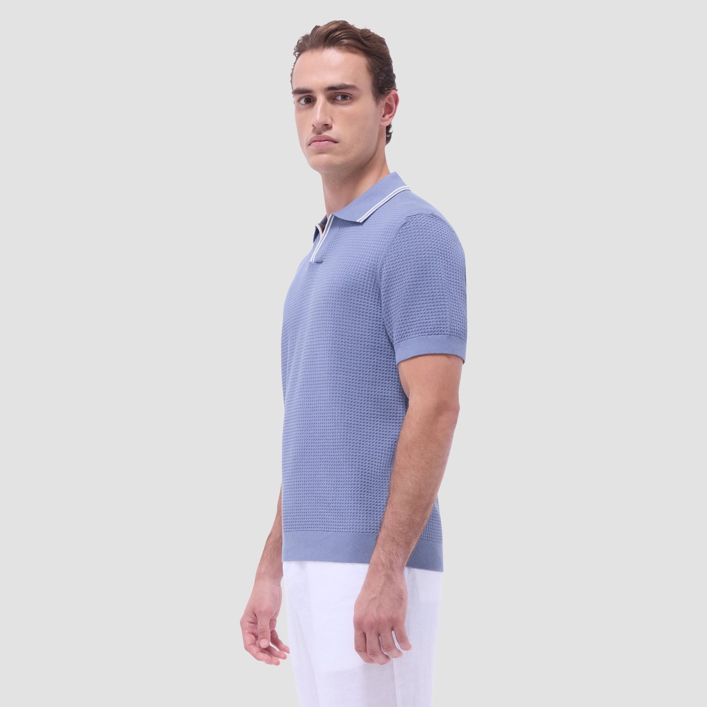 Bugatchi Seed Rib Short Sleeve Johnny Sweater Steel