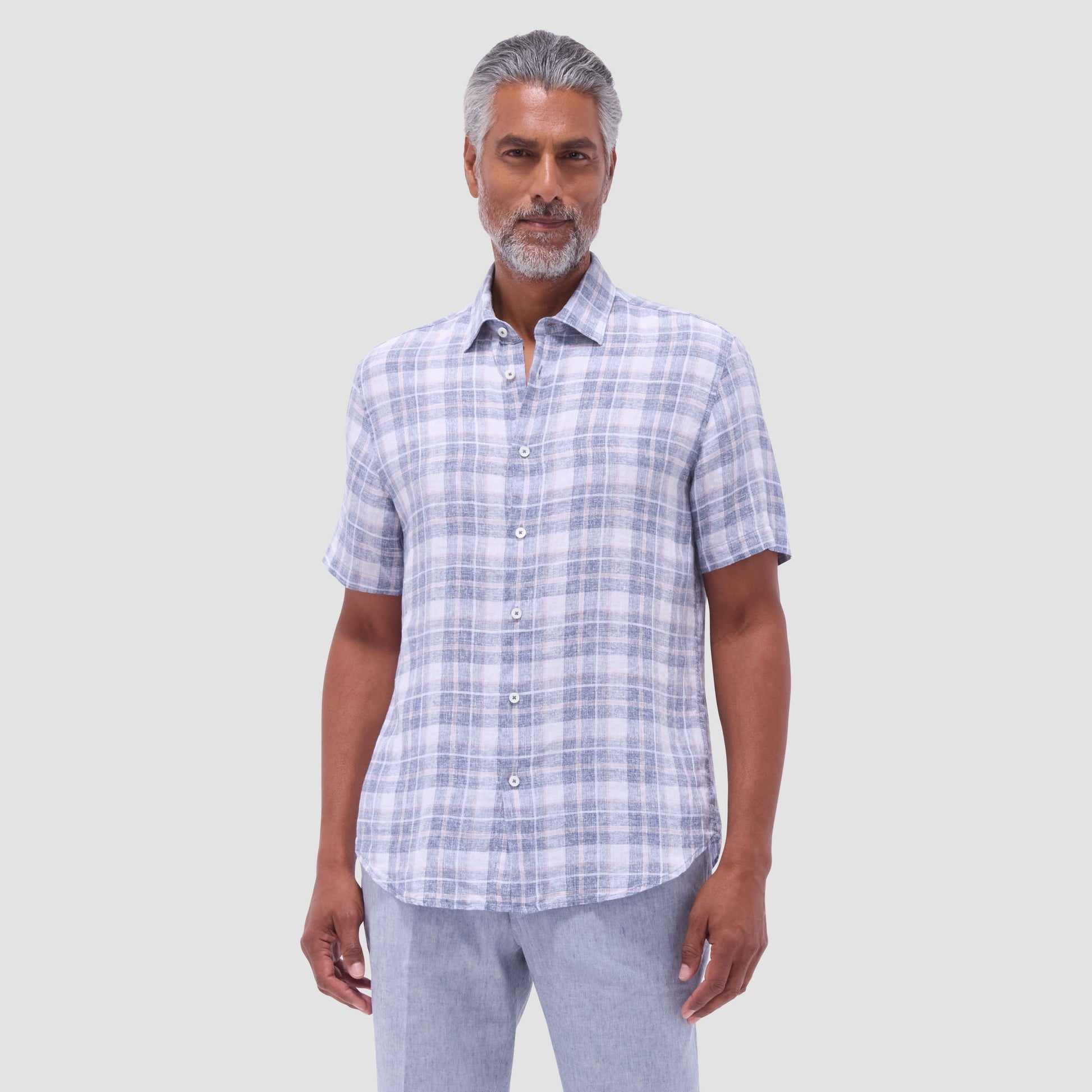 Bugatchi Orson Plaid Short-Sleeve Shirt Steel