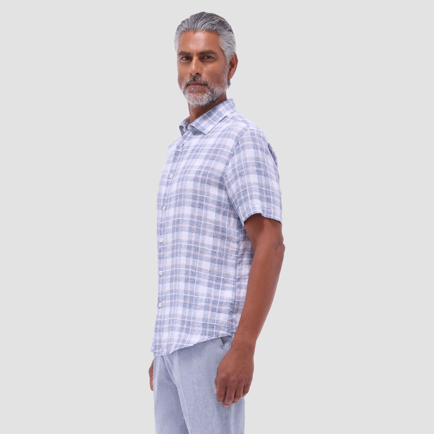 Bugatchi Orson Plaid Short-Sleeve Shirt Steel